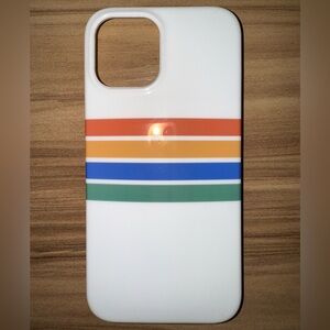 White iPhone 12 Pro Max case with retro stripes